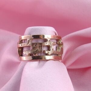 Solid 14k Yellow Gold Handmade Wide Band Filigree Open Pattern , Wedding Band